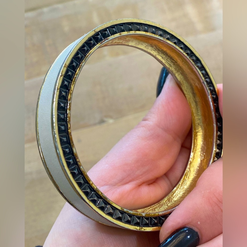 House of Harlow marked leather black crystal bangle bracelet